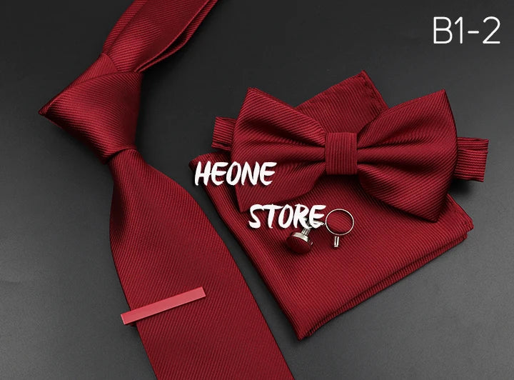 Men's Silk Tie, Bowtie Set Solid Color