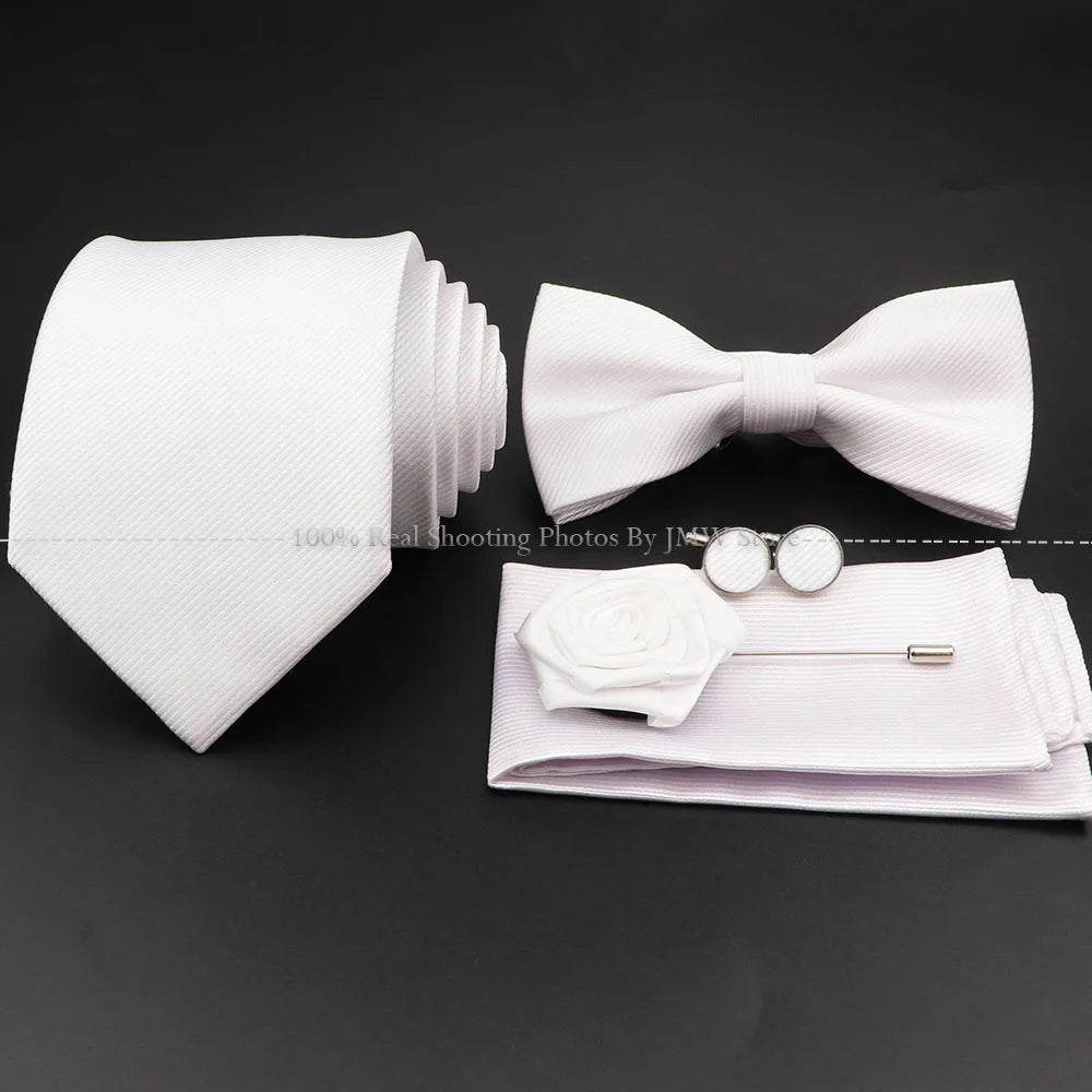 Slim Tie Set, Necktie, Bow tie, Cufflink, Brooch