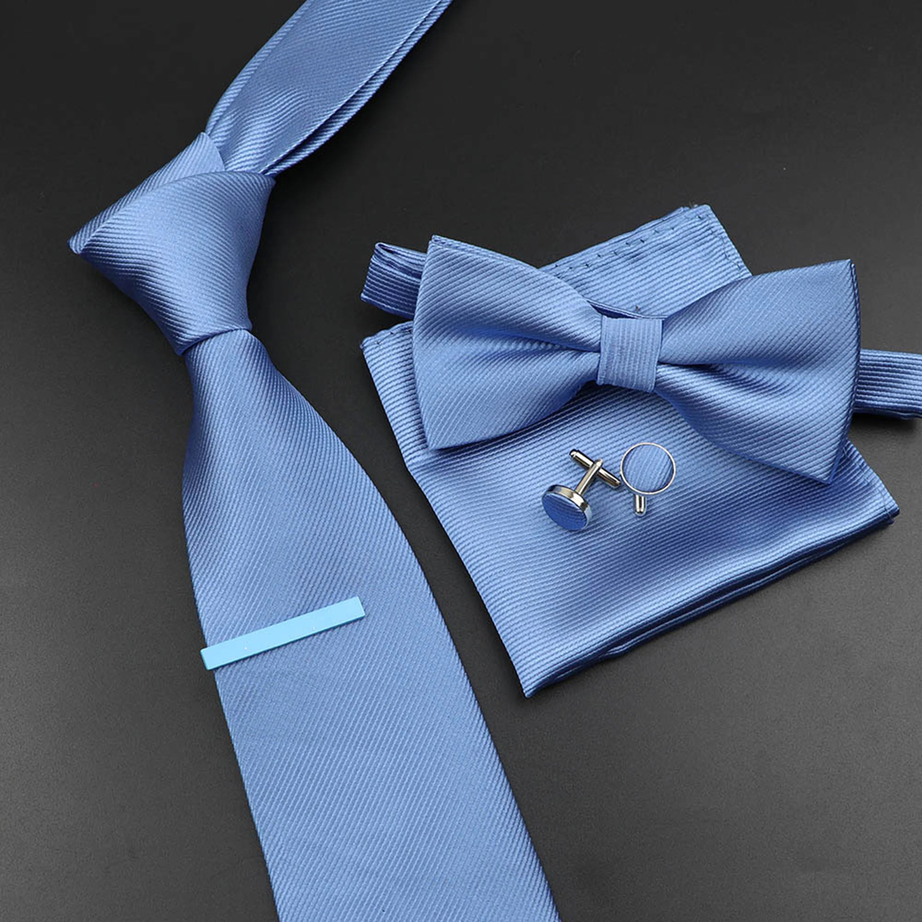 Men's Silk Tie, Bowtie Set Solid Color