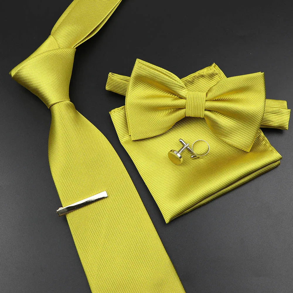 Men's Silk Tie, Bowtie Set Solid Color