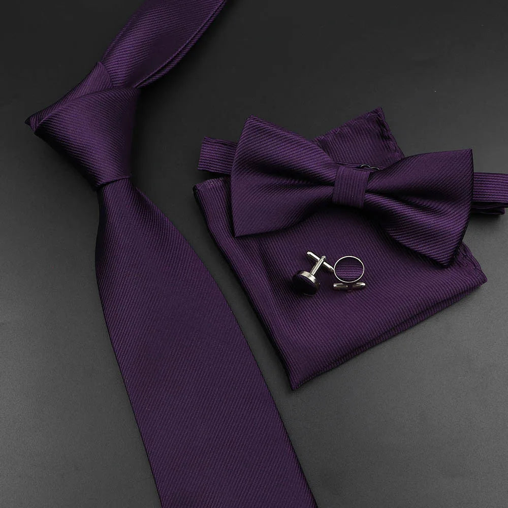 Men's Silk Tie, Bowtie Set Solid Color