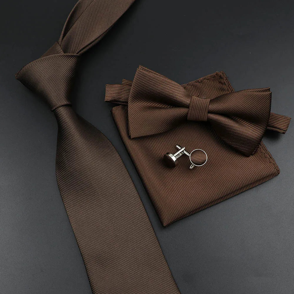 Men's Silk Tie, Bowtie Set Solid Color