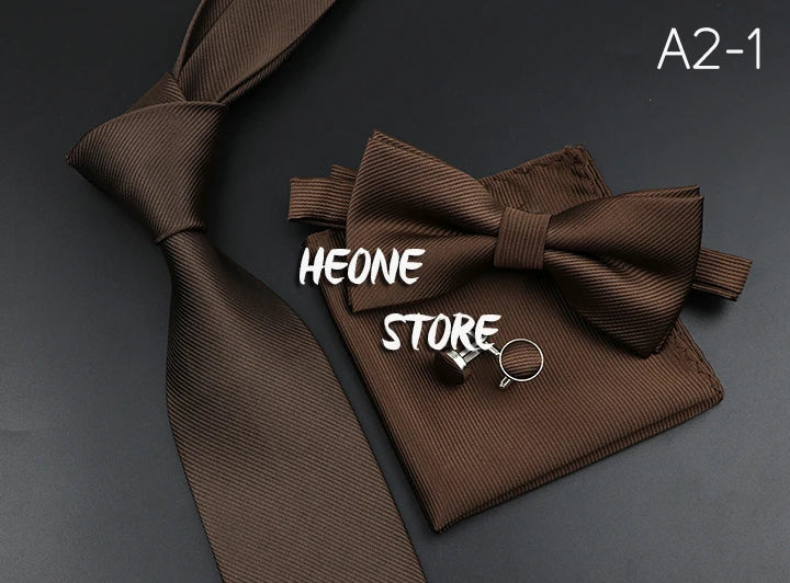 Men's Silk Tie, Bowtie Set Solid Color