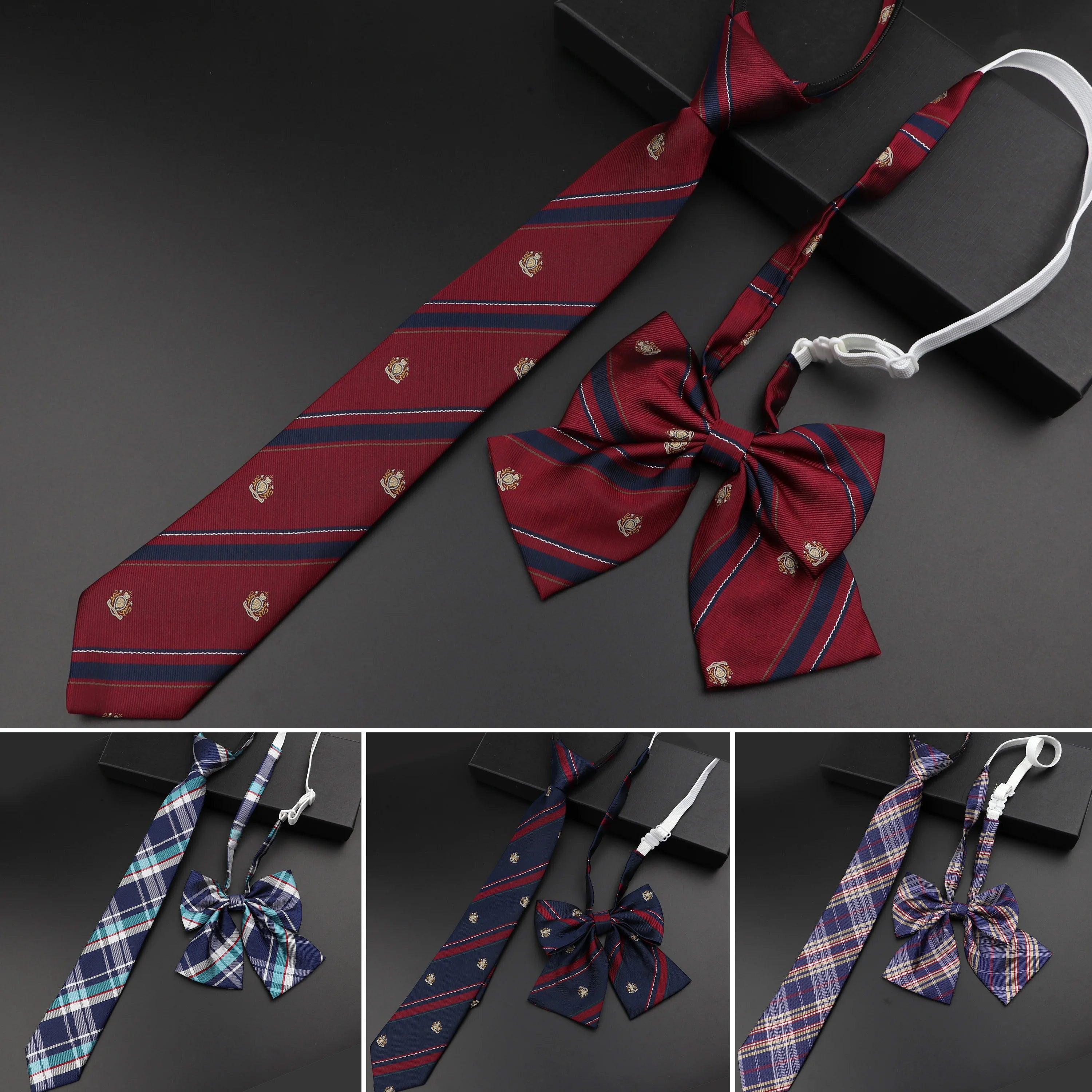 Pre-Tied Kids Ties In Plaid, Stripes, And Solid Colors