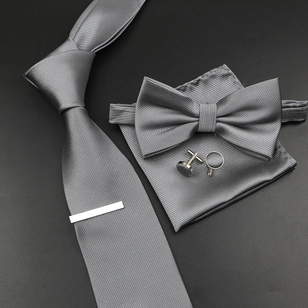 Men's Silk Tie, Bowtie Set Solid Color