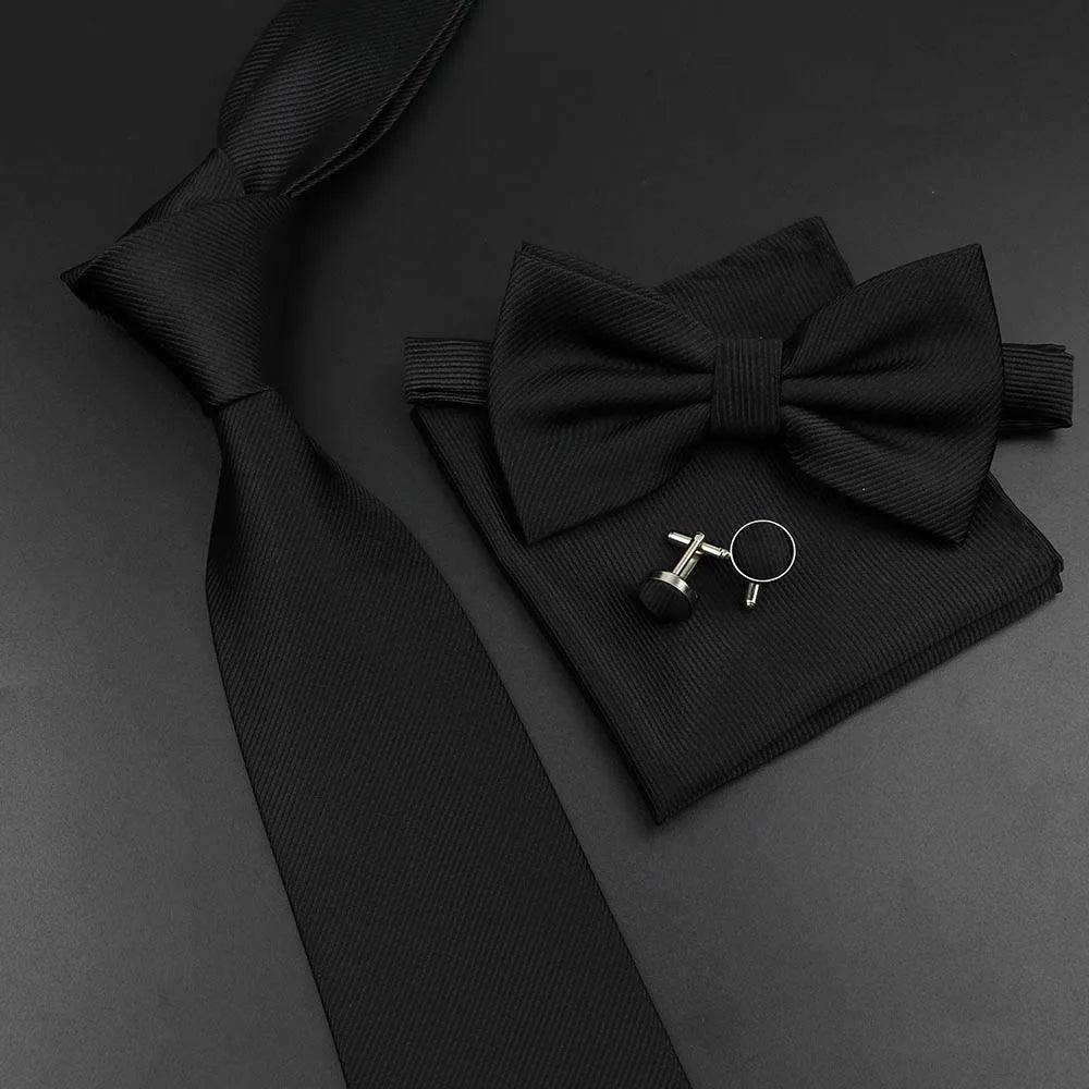 Men's Silk Tie, Bowtie Set Solid Color