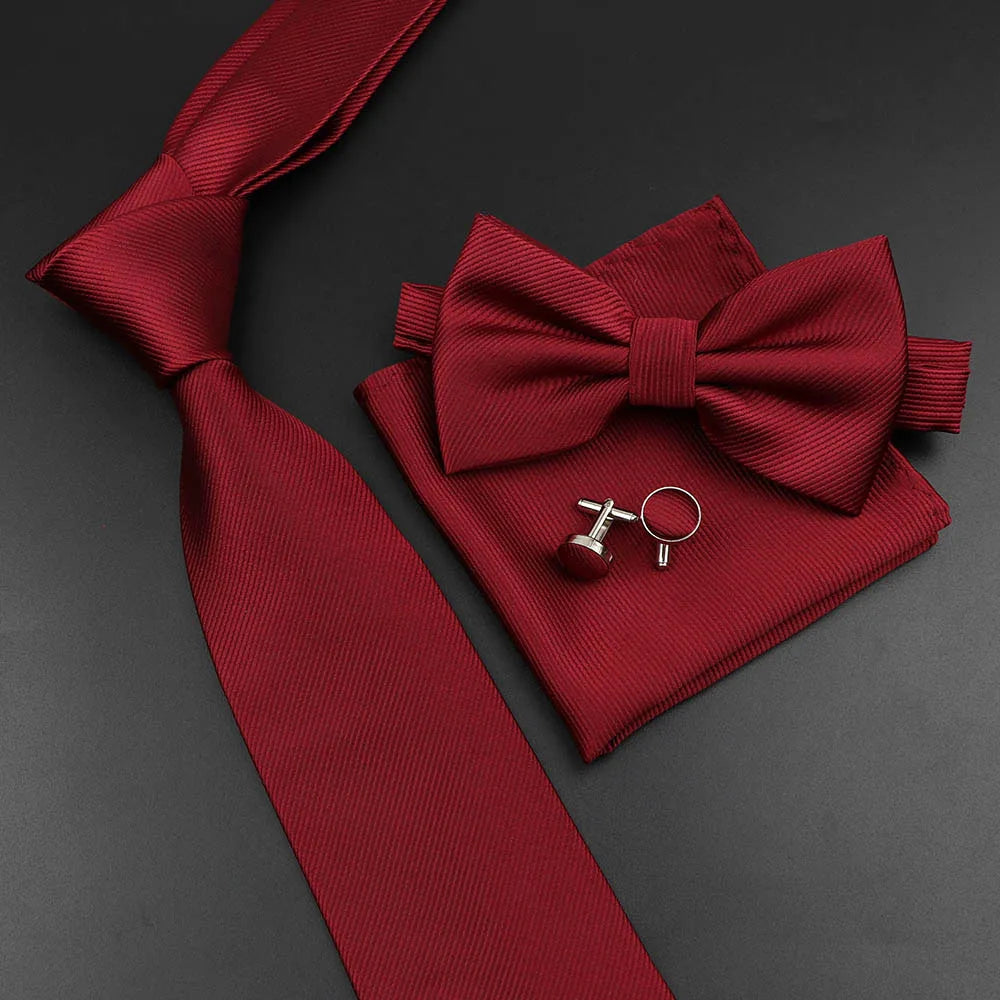 Men's Silk Tie, Bowtie Set Solid Color