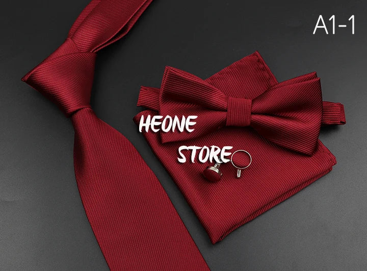 Men's Silk Tie, Bowtie Set Solid Color