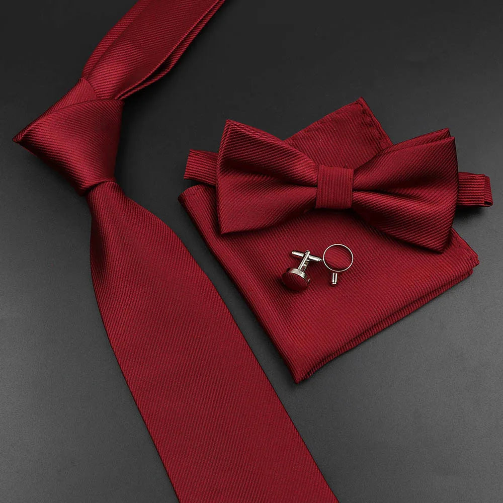 Men's Silk Tie, Bowtie Set Solid Color