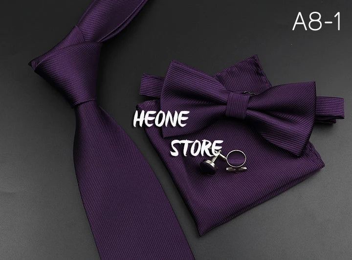 Men's Silk Tie, Bowtie Set Solid Color