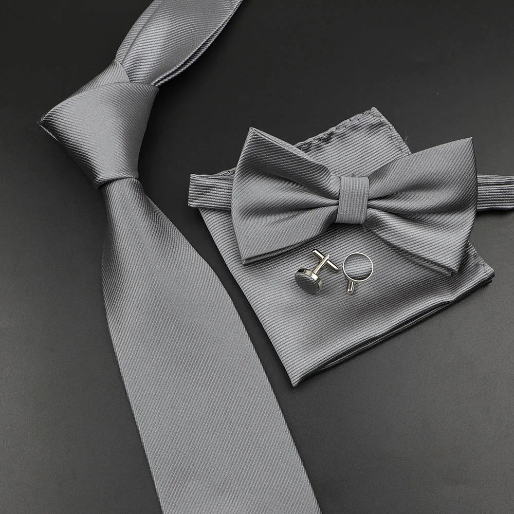 Men's Silk Tie, Bowtie Set Solid Color