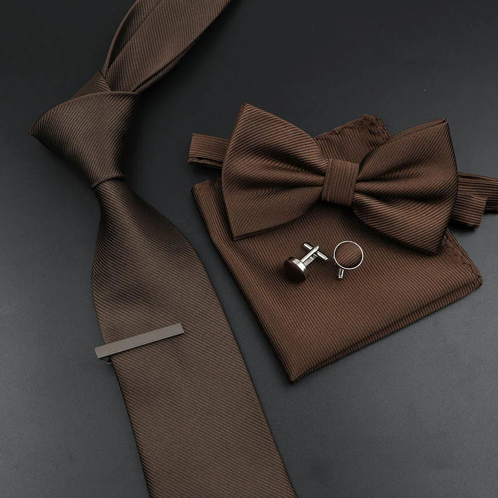 Men's Silk Tie, Bowtie Set Solid Color