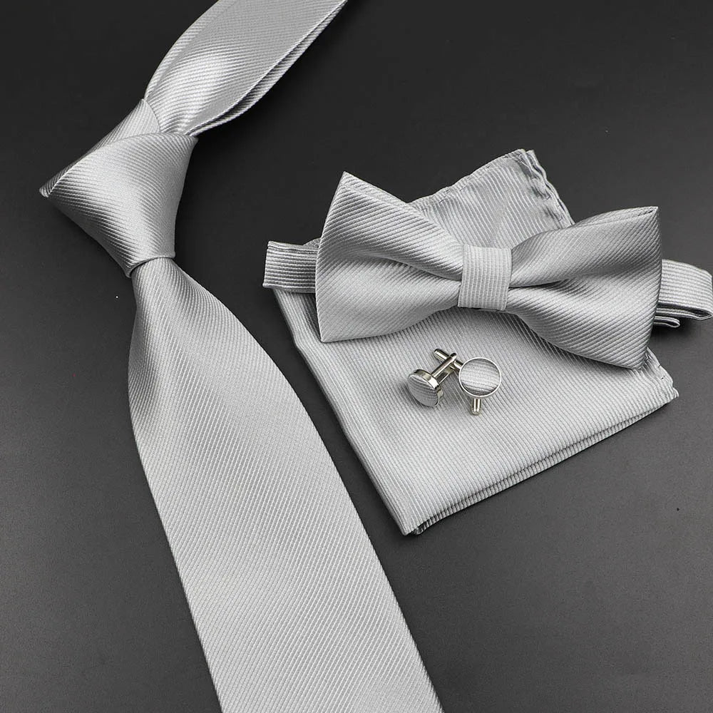 Men's Silk Tie, Bowtie Set Solid Color
