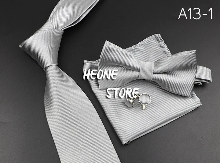 Men's Silk Tie, Bowtie Set Solid Color
