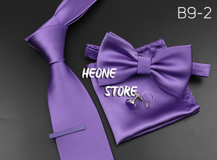 Men's Silk Tie, Bowtie Set Solid Color