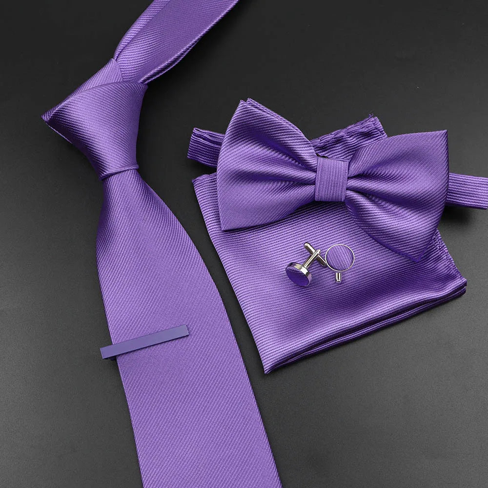 Men's Silk Tie, Bowtie Set Solid Color