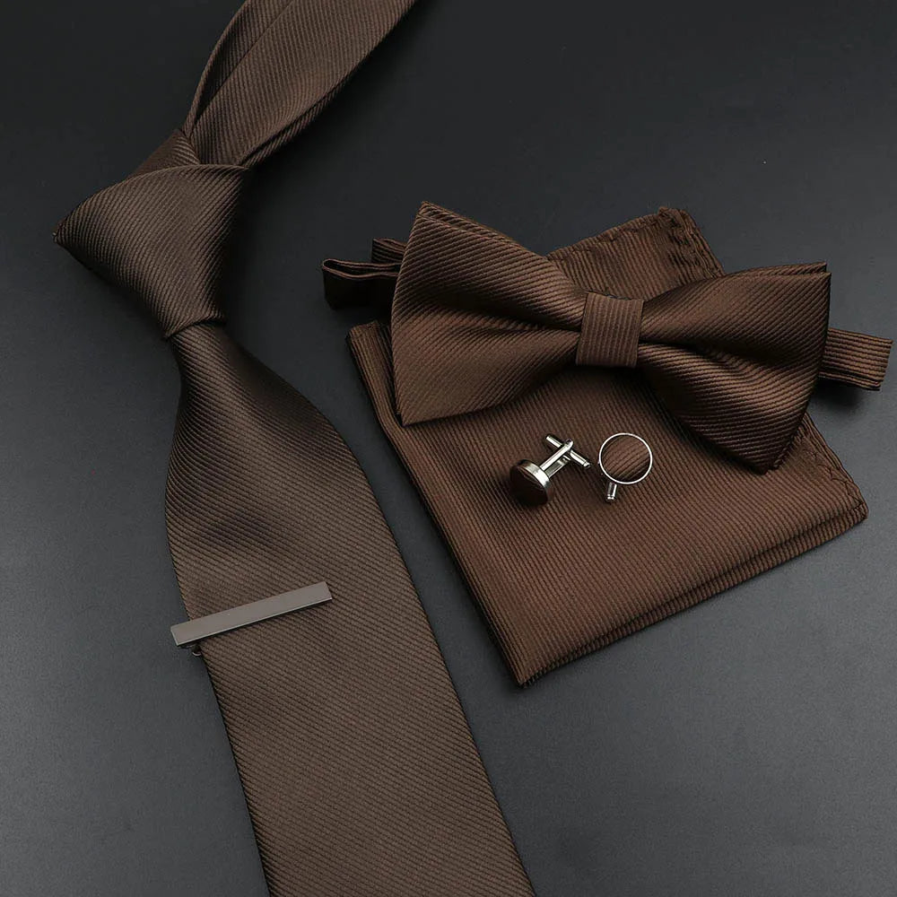 Men's Silk Tie, Bowtie Set Solid Color