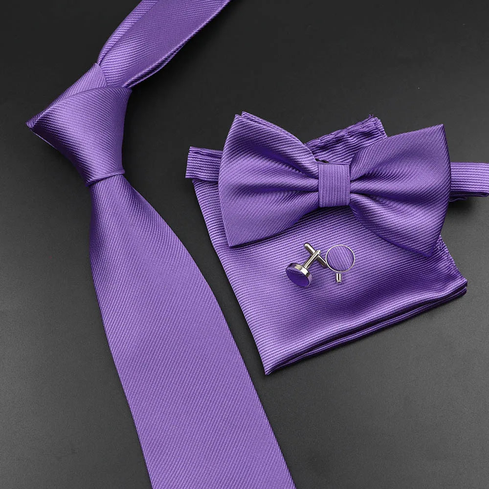 Men's Silk Tie, Bowtie Set Solid Color