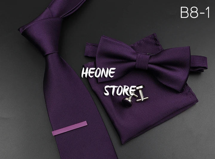 Men's Silk Tie, Bowtie Set Solid Color