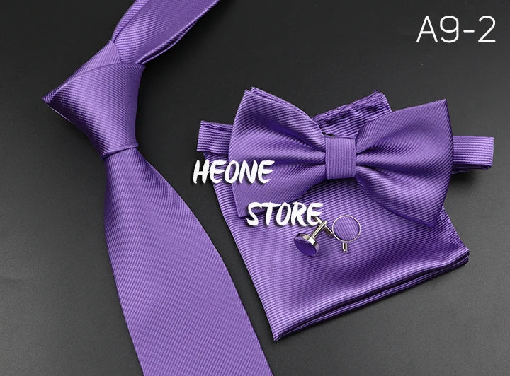 Men's Silk Tie, Bowtie Set Solid Color