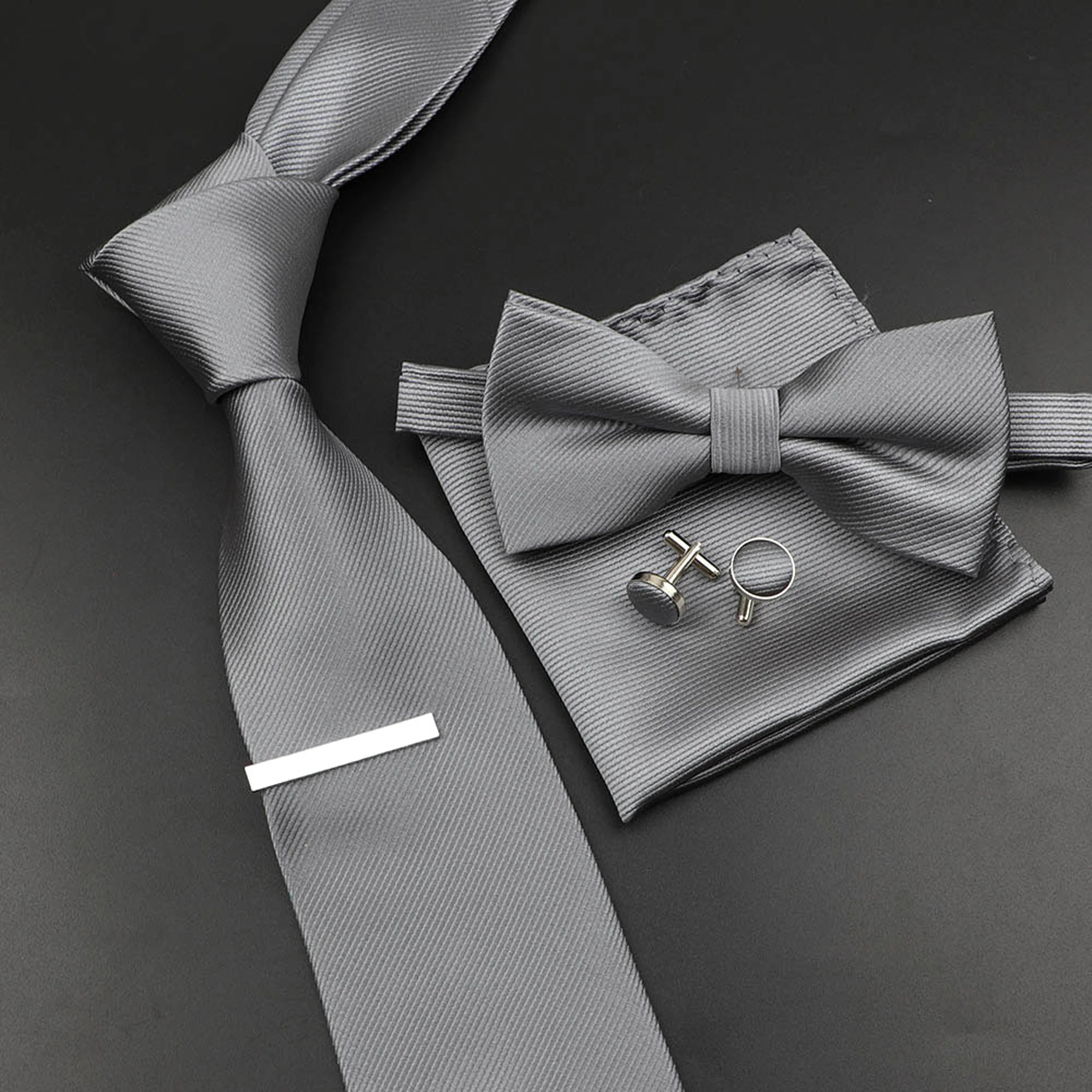 Men's Silk Tie, Bowtie Set Solid Color