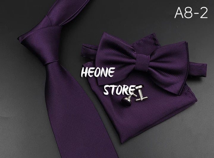 Men's Silk Tie, Bowtie Set Solid Color