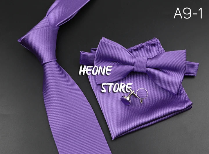 Men's Silk Tie, Bowtie Set Solid Color