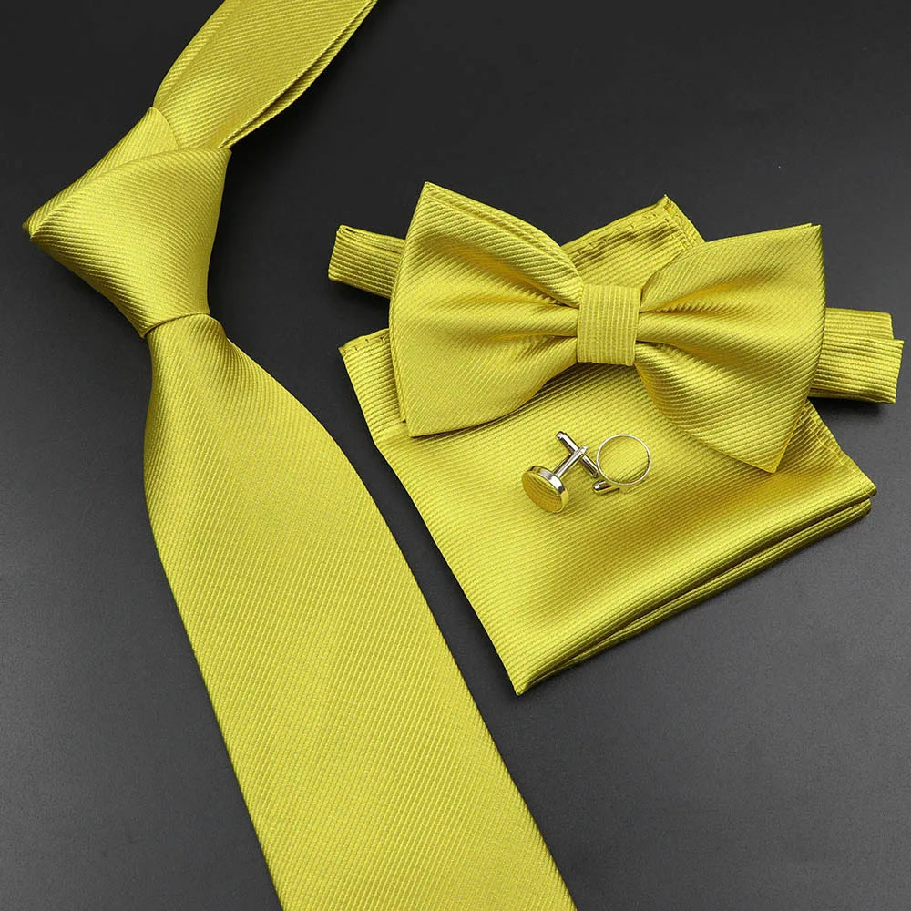 Men's Silk Tie, Bowtie Set Solid Color
