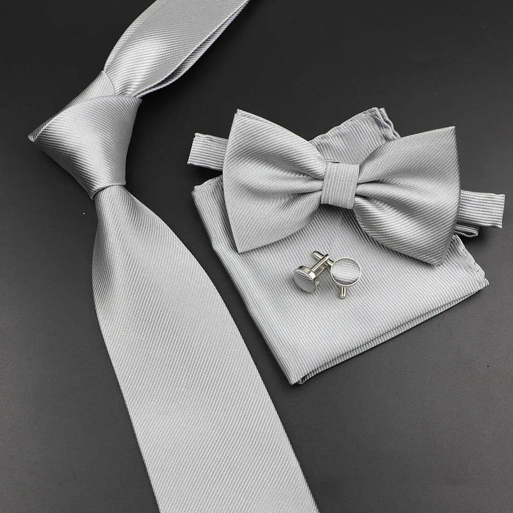 Men's Silk Tie, Bowtie Set Solid Color