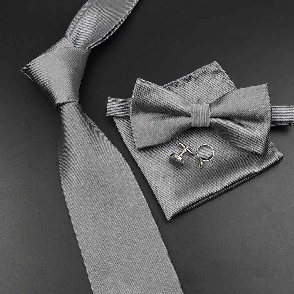 Men's Silk Tie, Bowtie Set Solid Color