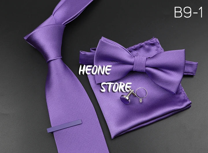 Men's Silk Tie, Bowtie Set Solid Color