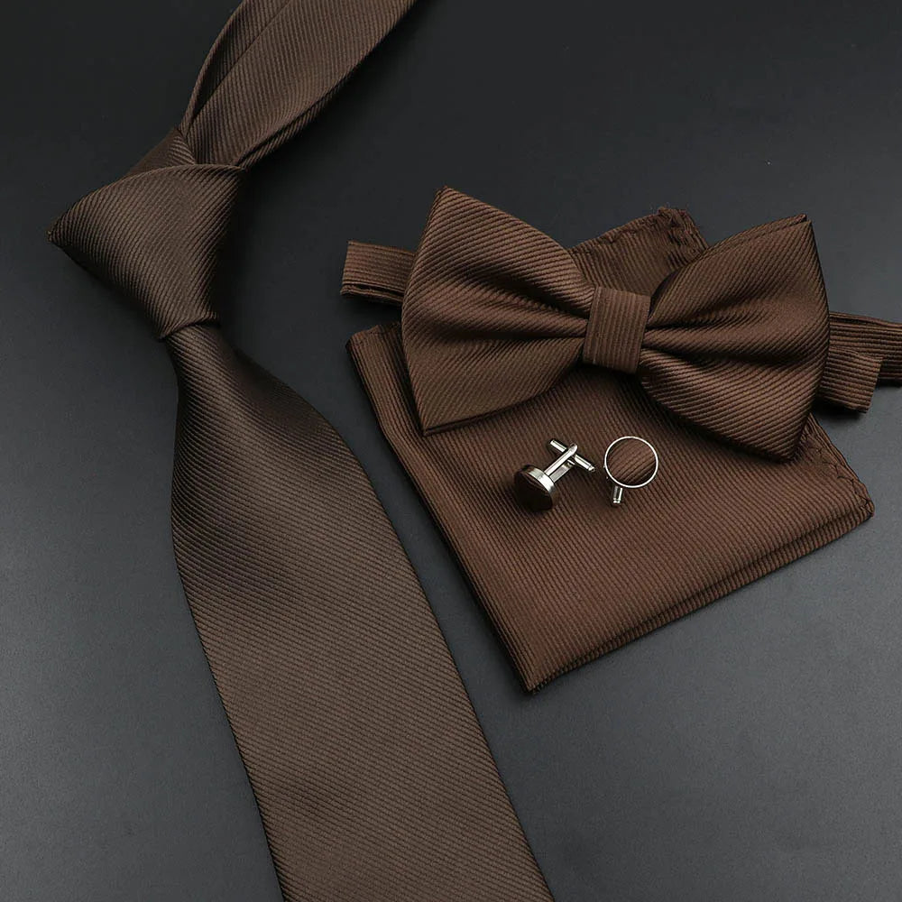 Men's Silk Tie, Bowtie Set Solid Color