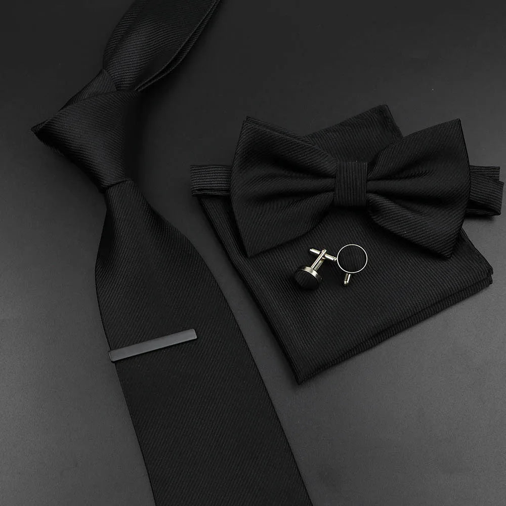 Men's Silk Tie, Bowtie Set Solid Color
