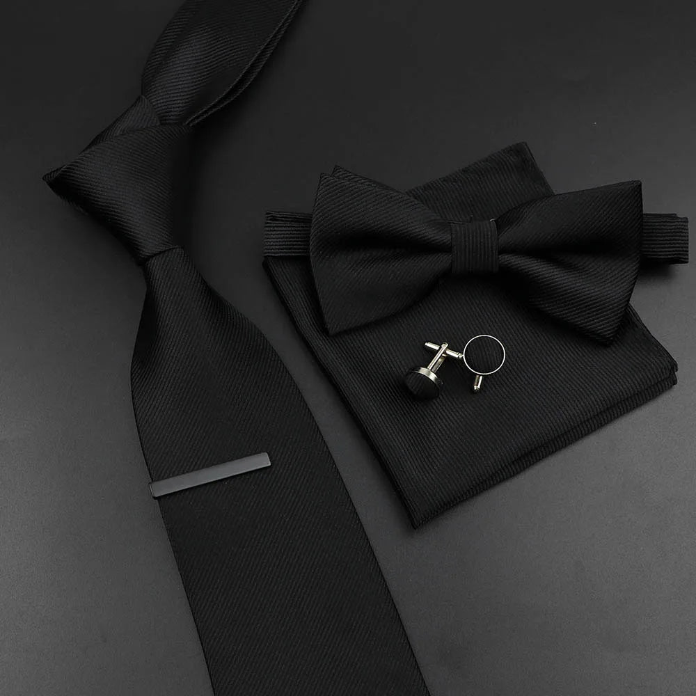 Men's Silk Tie, Bowtie Set Solid Color