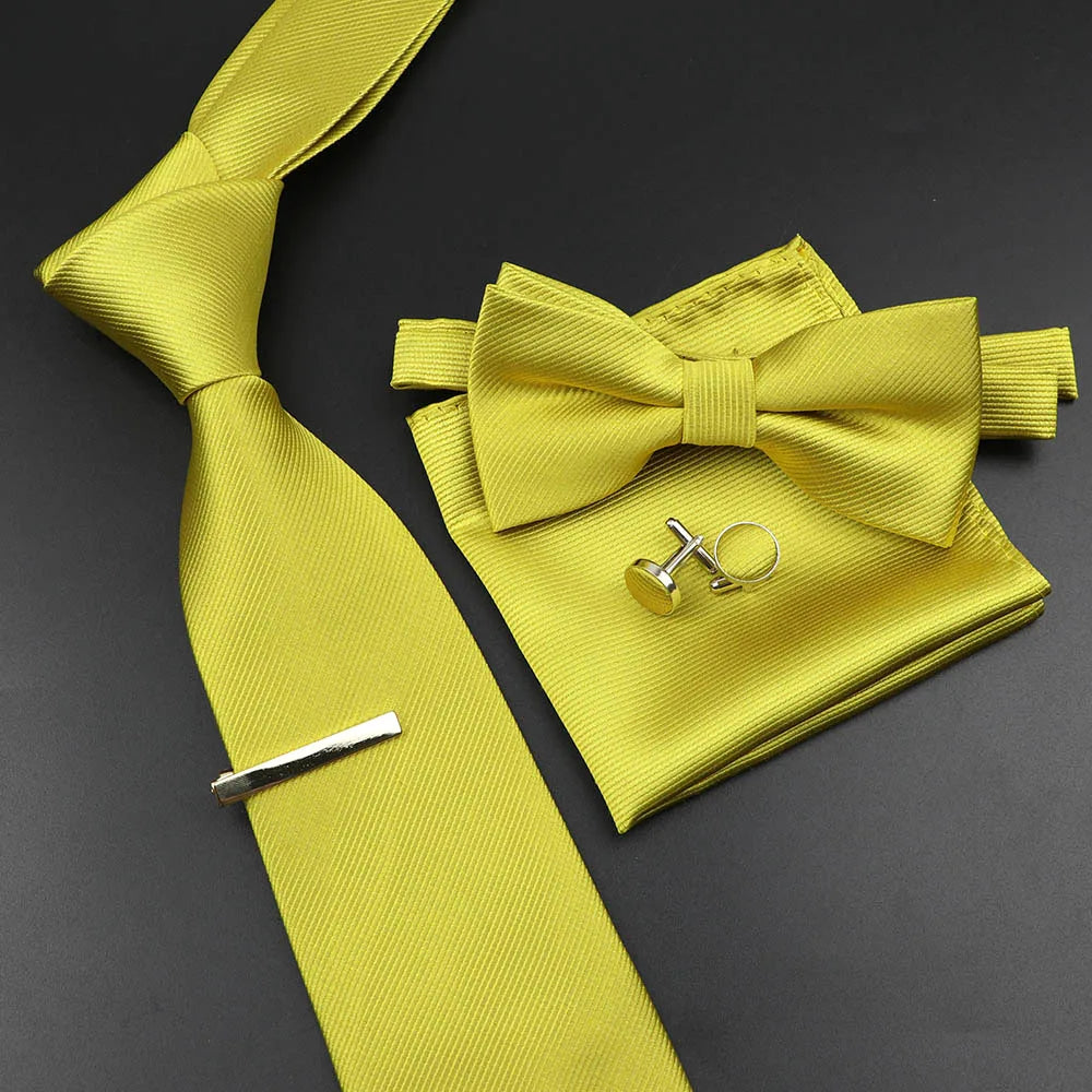 Men's Silk Tie, Bowtie Set Solid Color