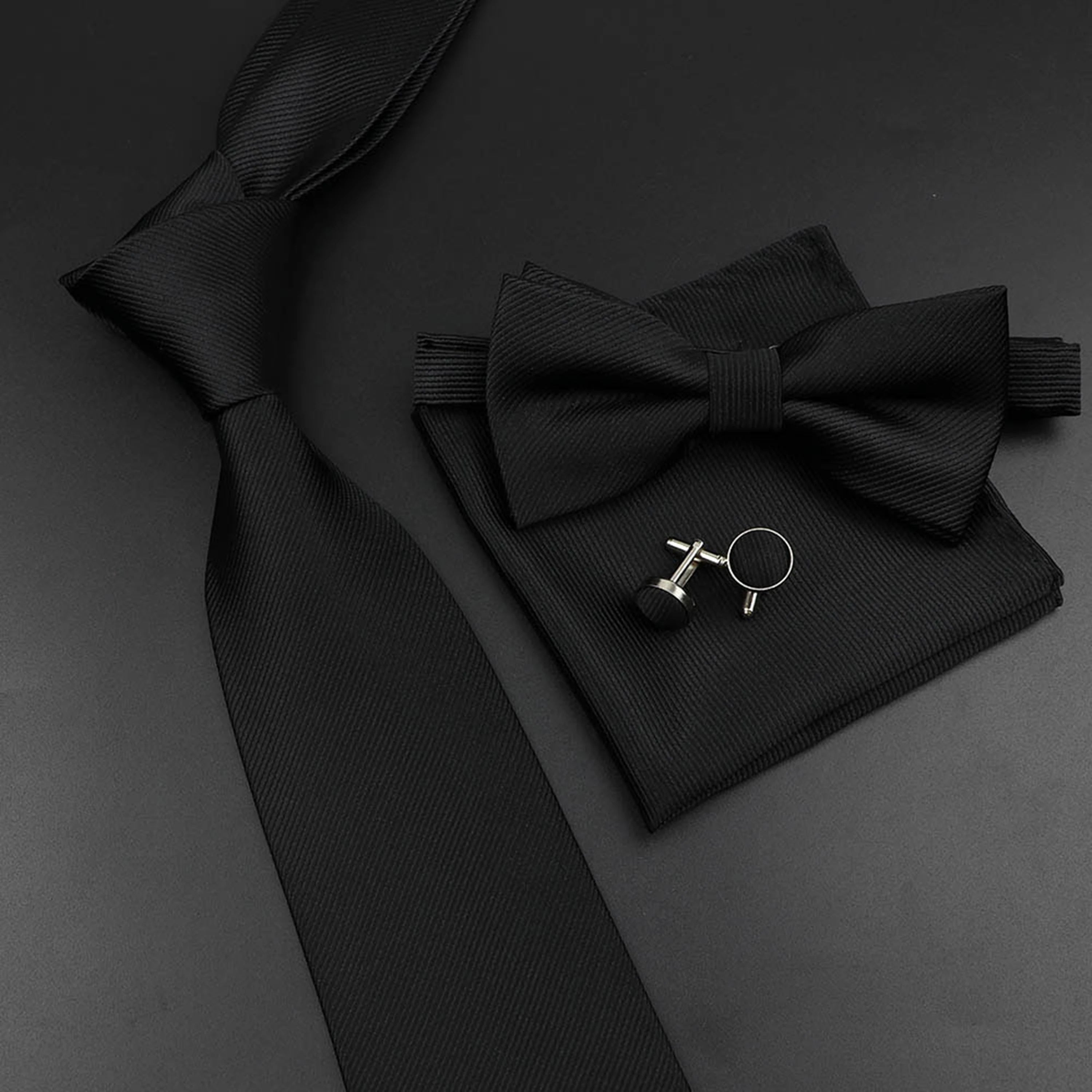 Men's Silk Tie, Bowtie Set Solid Color