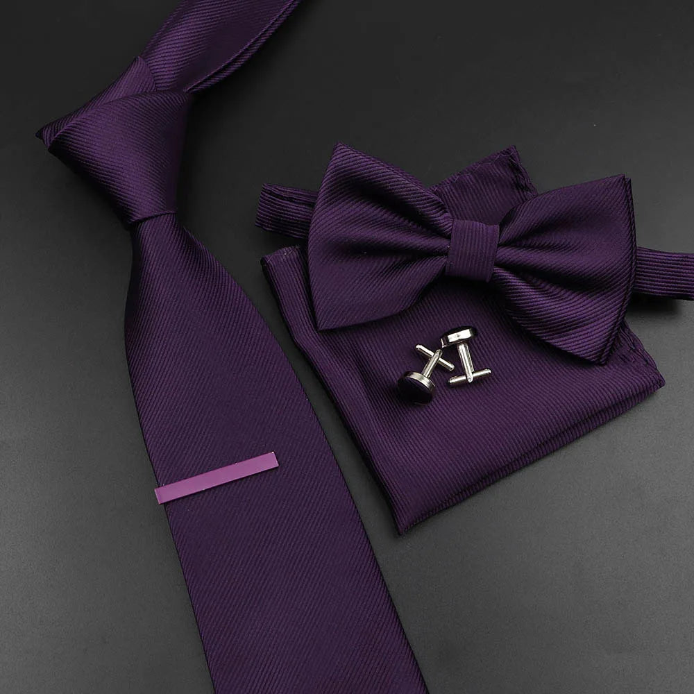 Men's Silk Tie, Bowtie Set Solid Color