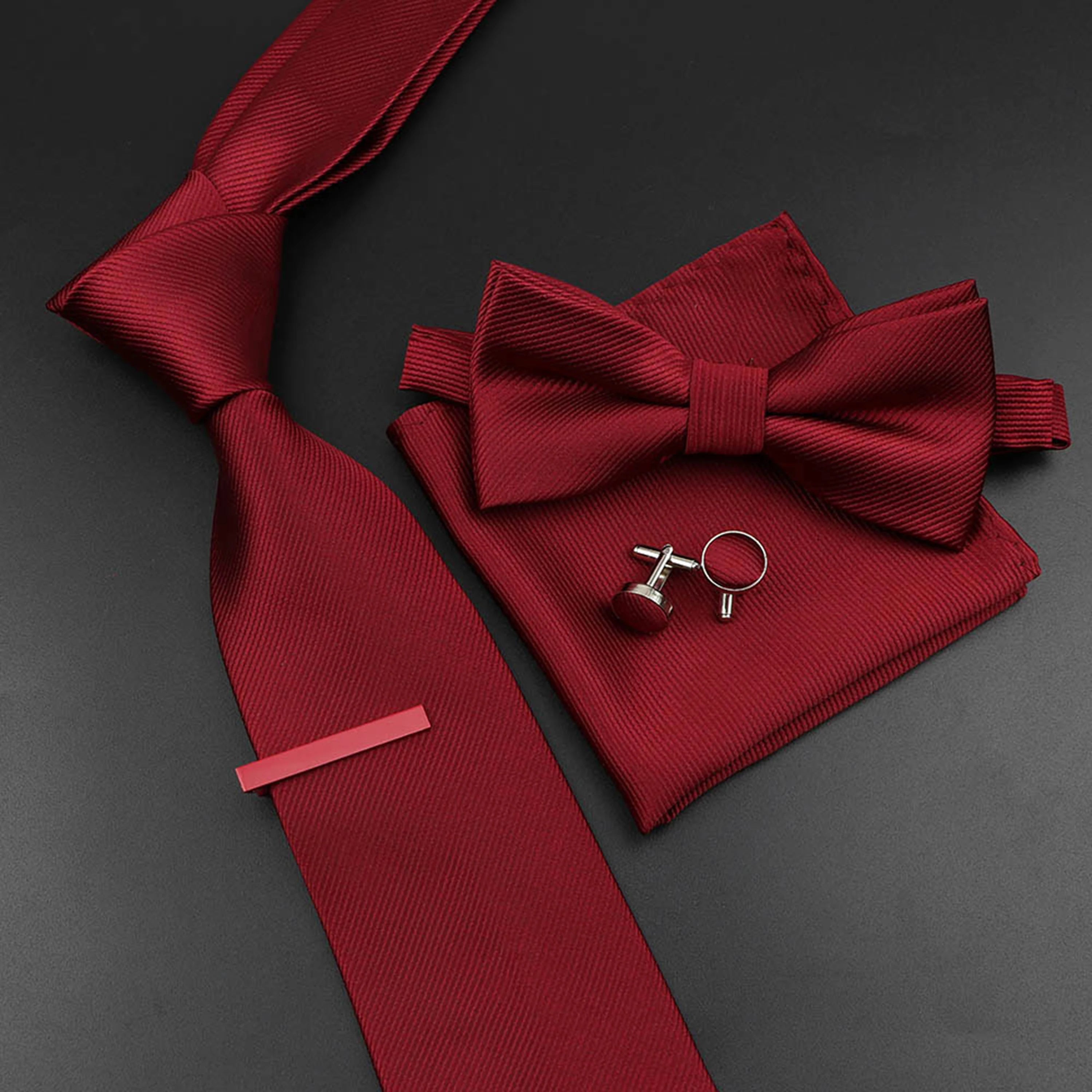Men's Silk Tie, Bowtie Set Solid Color