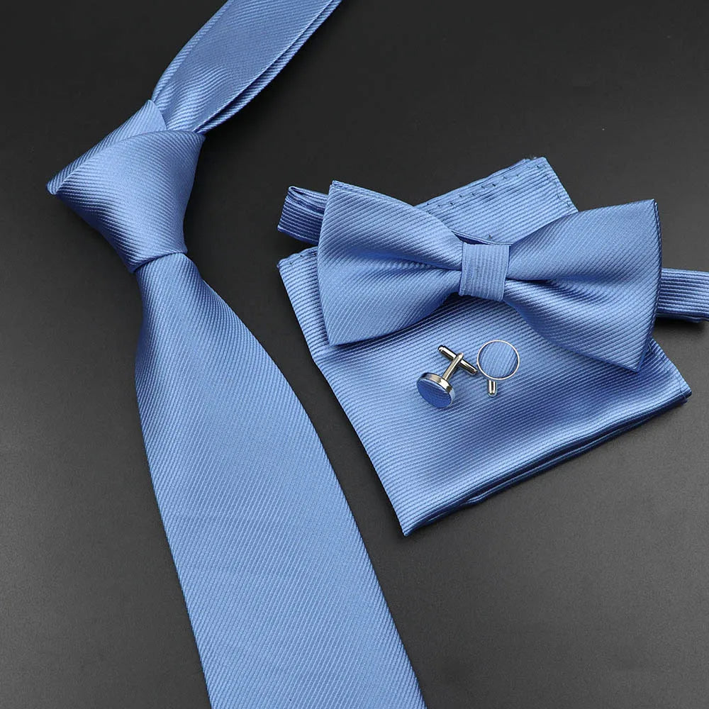 Men's Silk Tie, Bowtie Set Solid Color