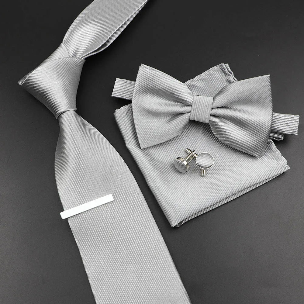 Men's Silk Tie, Bowtie Set Solid Color
