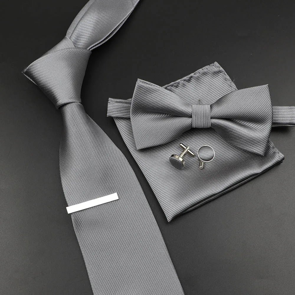Men's Silk Tie, Bowtie Set Solid Color