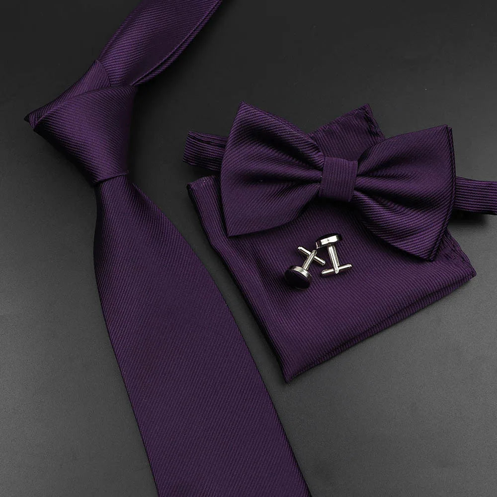 Men's Silk Tie, Bowtie Set Solid Color