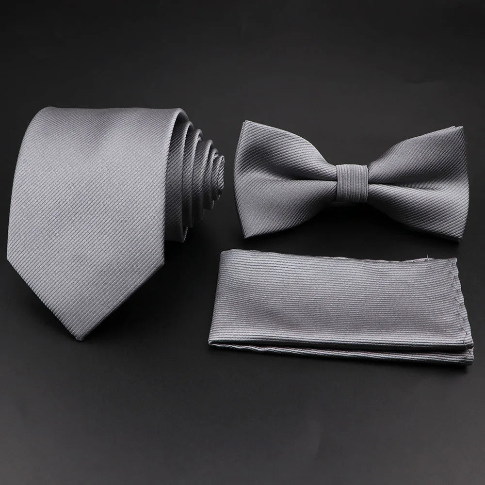 Slim Tie Set, Necktie, Bow tie, Cufflink, Brooch