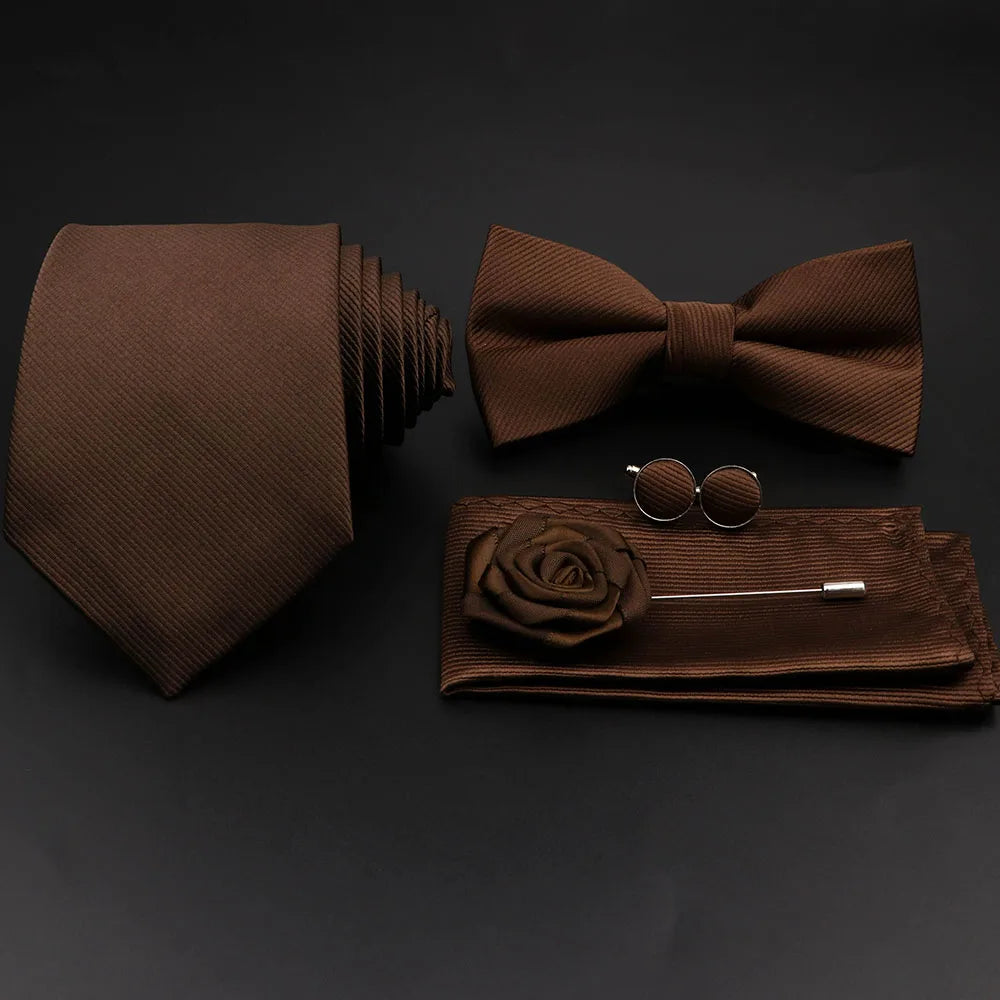 Slim Tie Set, Necktie, Bow tie, Cufflink, Brooch