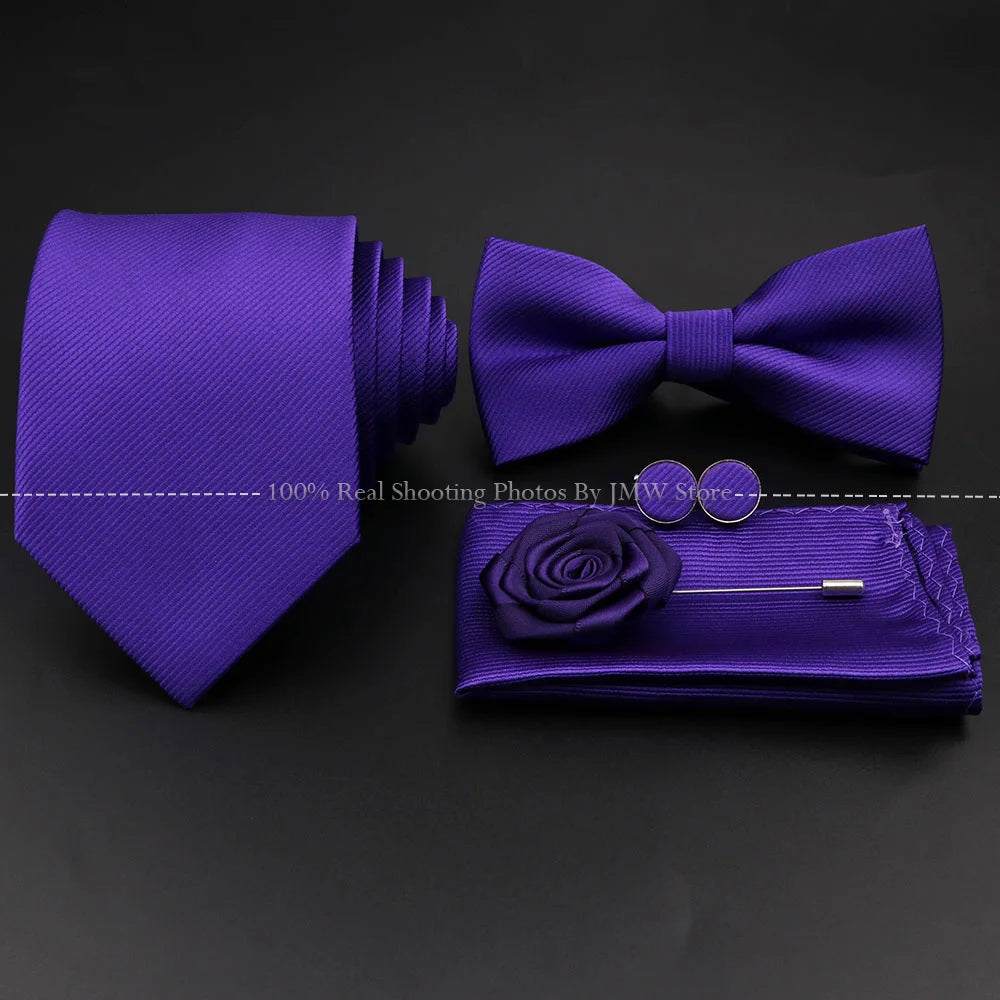 Slim Tie Set, Necktie, Bow tie, Cufflink, Brooch