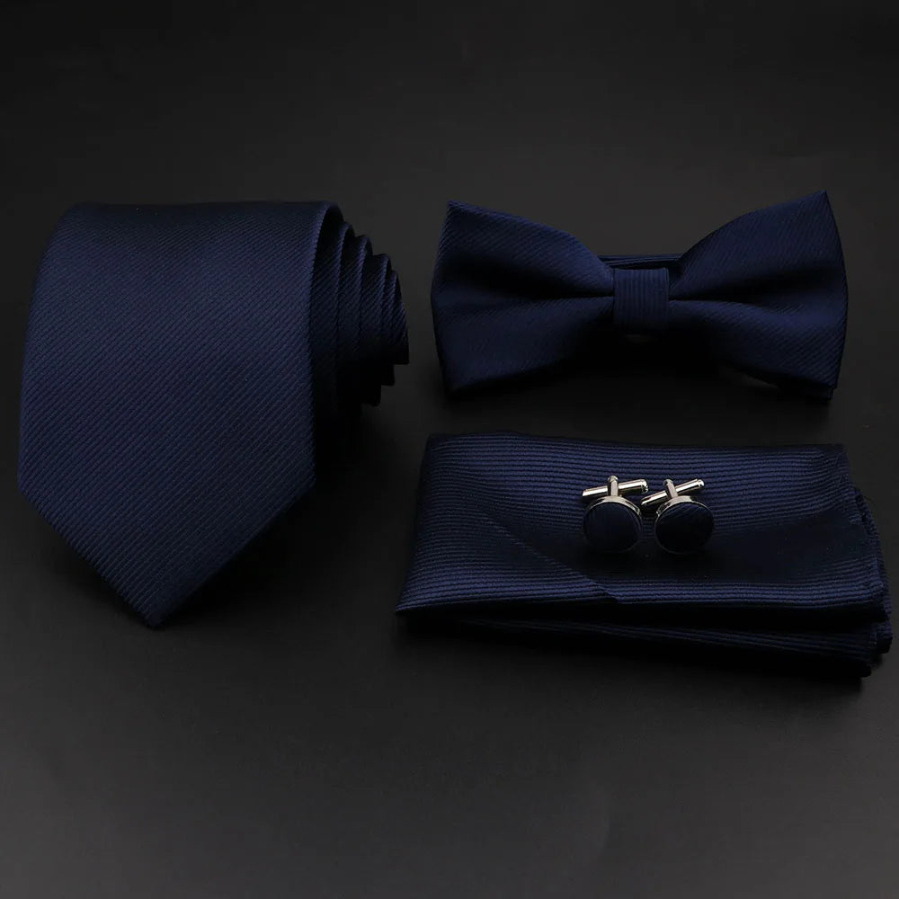 Slim Tie Set, Necktie, Bow tie, Cufflink, Brooch