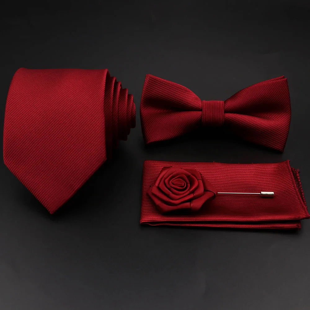 Slim Tie Set, Necktie, Bow tie, Cufflink, Brooch