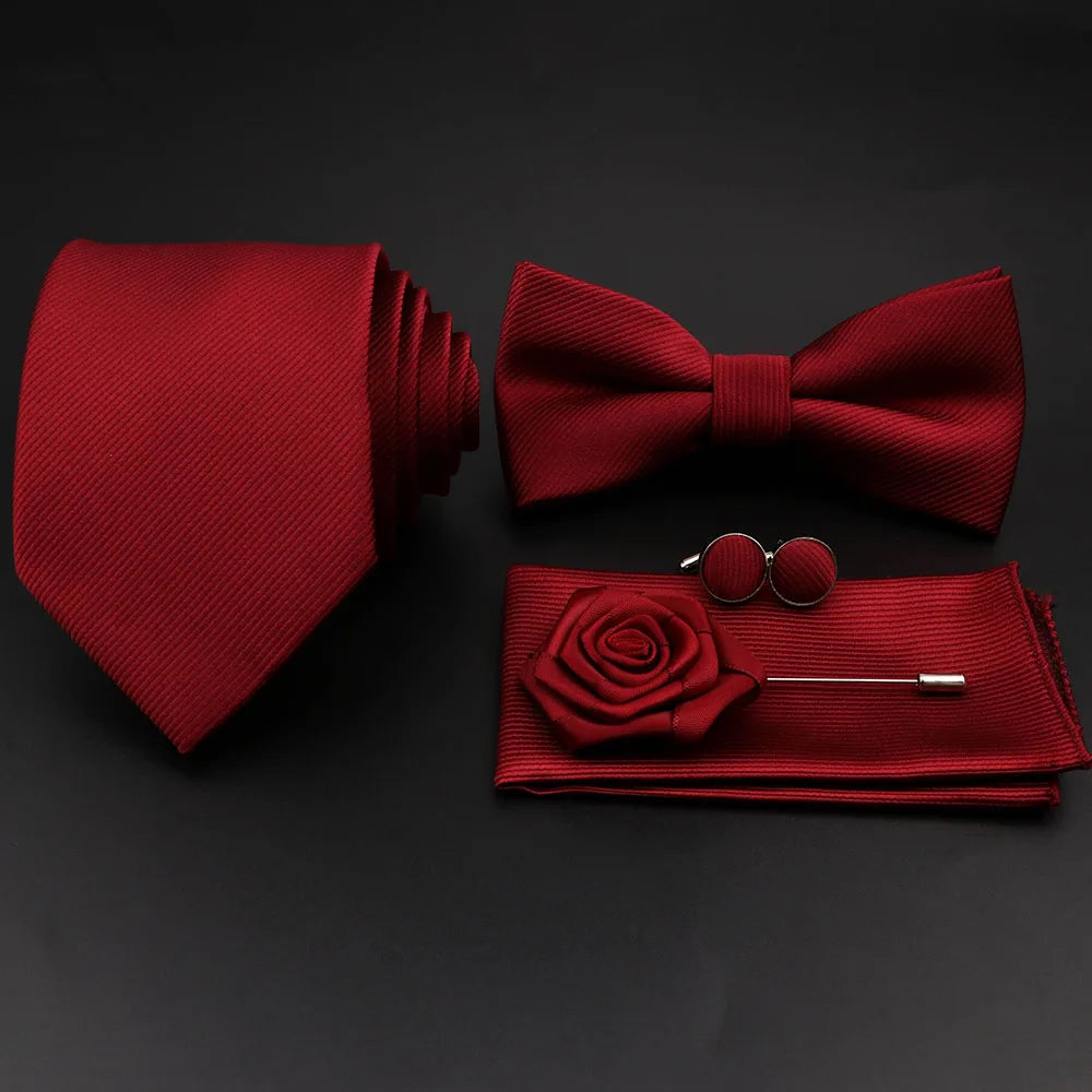 Slim Tie Set, Necktie, Bow tie, Cufflink, Brooch
