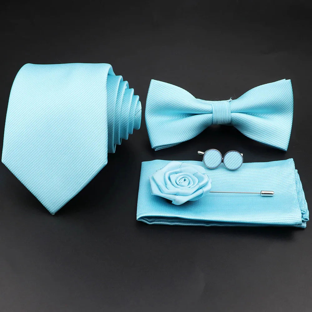 Slim Tie Set, Necktie, Bow tie, Cufflink, Brooch