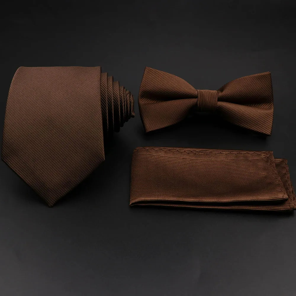 Slim Tie Set, Necktie, Bow tie, Cufflink, Brooch